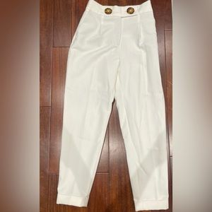 ZARA white dress pants with tortoise shell buttons